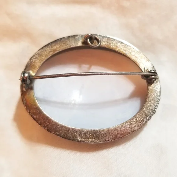 VTG SHELL CAMEO Mountains City Water Boat Scenery Pendant Brooch - Picture 4 of 7